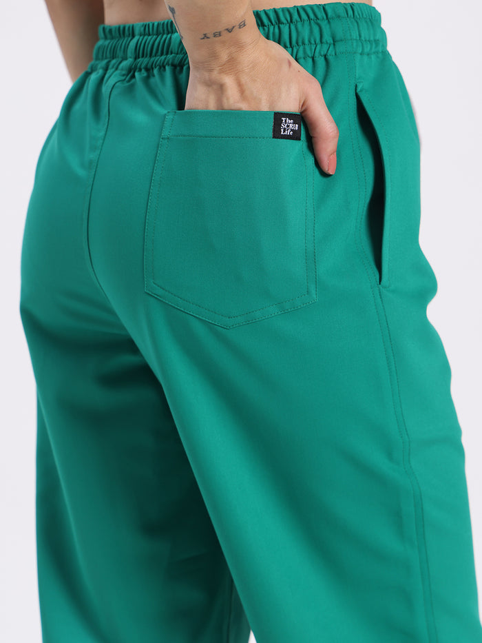 Stretchable (4Way) Women Sea Green Mandarin Neck With Straight Pant Set