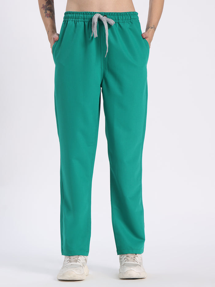 Stretchable (4Way) Women Sea Green Mandarin Neck With Straight Pant Set