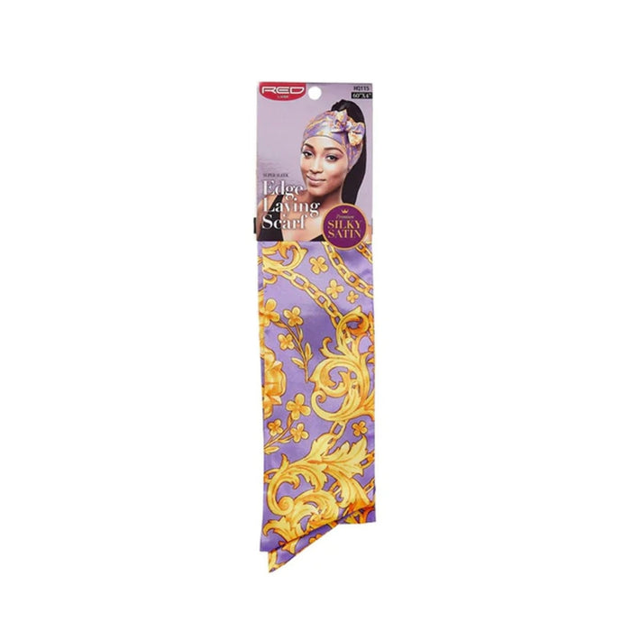 RED BEAUTY by KISS purple and gold silk satin edge laying scarf for sleek hair packaged with styling image