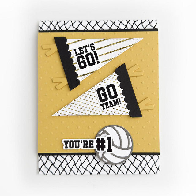 Taylored Expressions - Stamp and Die - Perfect Pennant - Team Spirit. At Embellish Away in Bowmanville Ontario Canada. Example by brand ambassador.