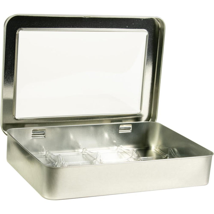Tim Holtz - Mini Distress Ink Storage Tin - Holds 12. Ideal storage solution for mini distress ink pads! Organize and transport easily in a convenient clear windowed hinged tin. This package contains one 1x6.25x4.25 inch storage tin that will hold up to twelve mini inks. Imported. Available at Embellish Away in Bowmanville Ontario Canada..