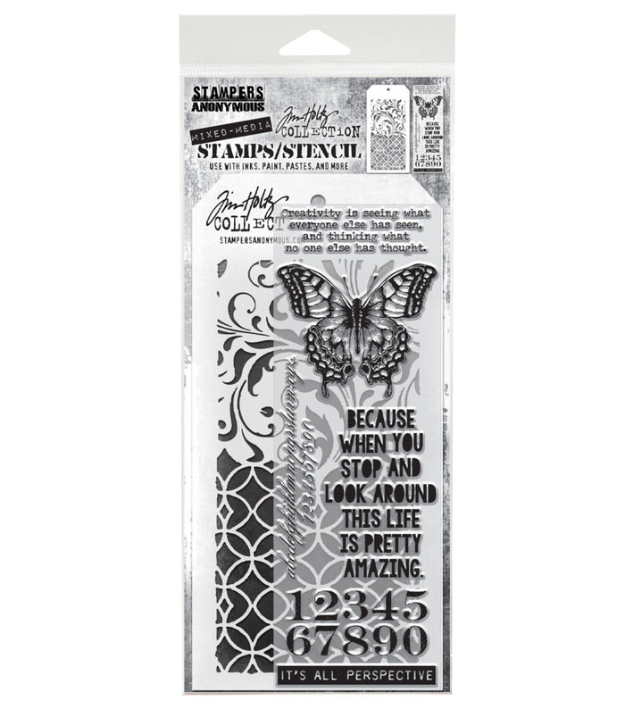 Tim Holtz - Mixed Media Clear Stamp & Stencil - #15. Available at Embellish Away located in Bowmanville Ontario Canada.