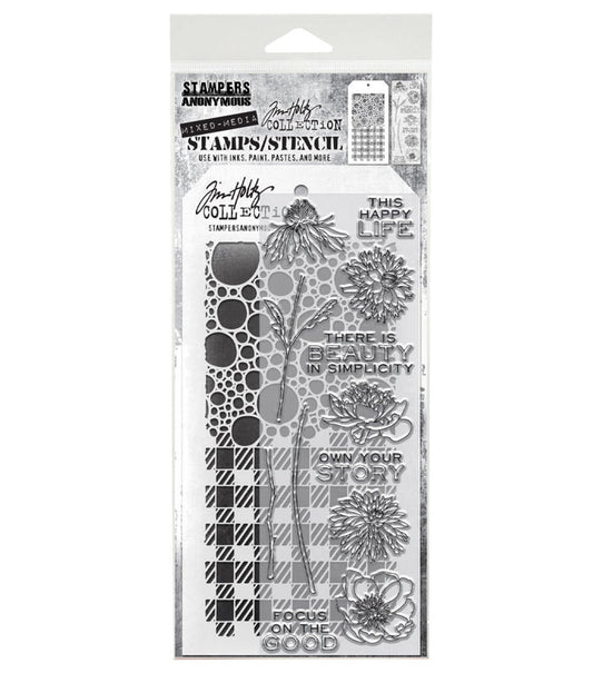Tim Holtz - Mixed Media Clear Stamp & Stencil - #24. Available at Embellish Away located in Bowmanville Ontario Canada.