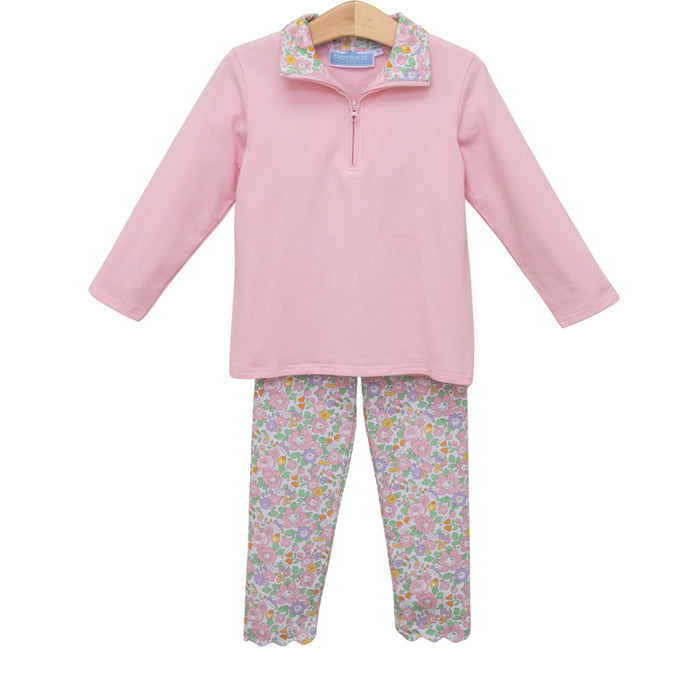 Trotter Street Autumn Blooms 1/4 Zip Pullover Set-Lt.Pink