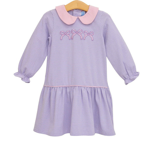 Trotter Street Bows Lavender Stripe Drop Waist Dress