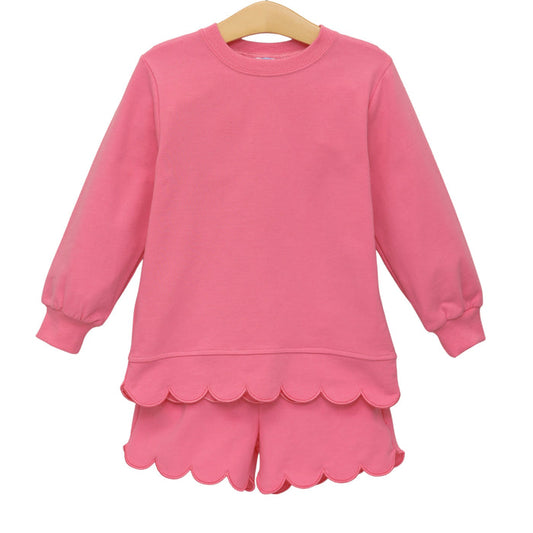 Trotter Street Sophia Scalloped Short Set-Bright Pink