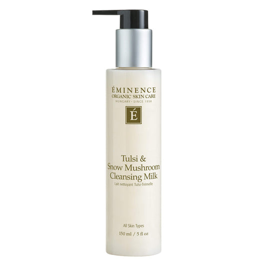 Pump Bottle of Eminence Tulsi & Snow Mushroom Cleansing Milk 150ml