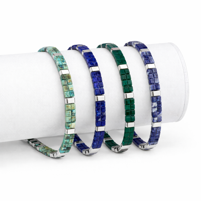 TwinAxis Faceted Stone Bracelet – Stainless Steel Accents