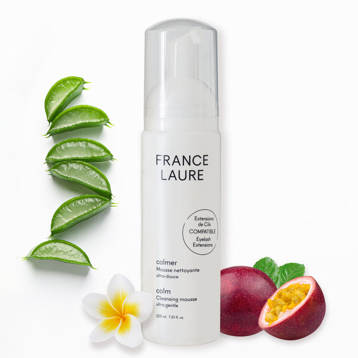 France Laure Calm Cleansing Mousse ultra gentle, with aloe vera, passionfruit, and frangipani flower, suitable for eyelash extensions