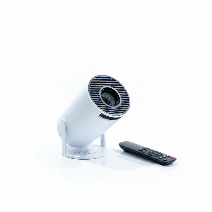 Ultra HD Smart Mini Projector white with remote and stand