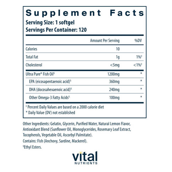 Ultra Pure® Fish Oil 700 Pharmaceutical Grade by Vital Nutrients
