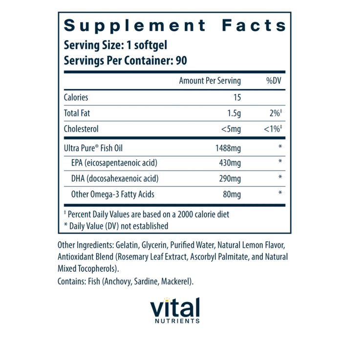 Ultra Pure Fish Oil 800 Triglyceride Form Pharmaceutical Grade by Vital Nutrients