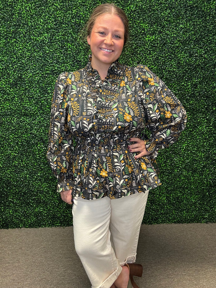 Umgee Mixed Floral Peplum Top