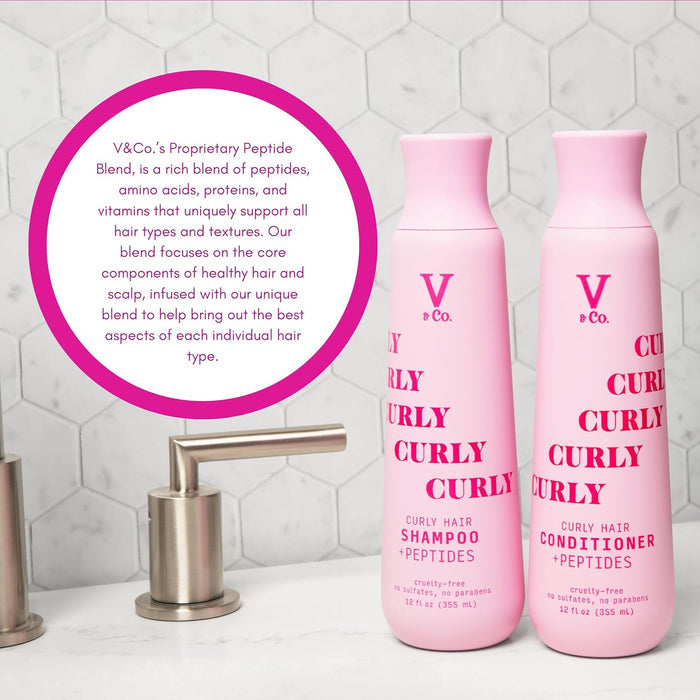 V & CO curly hair shampoo + peptides curlty free no sulfates no parabens شامبو الشعر الكيرلي