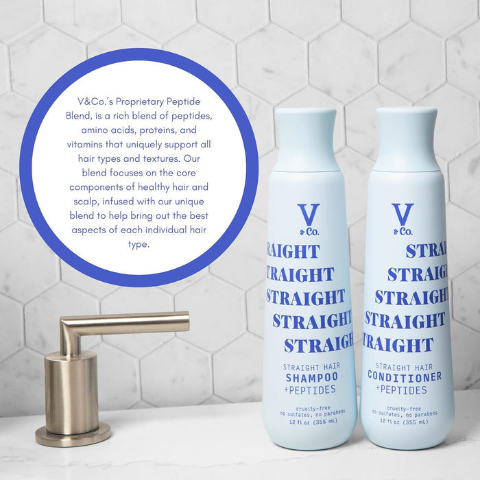 V & CO straight hair conditioner + peptides curlty free no sulfates no parabens بلسم الشعر المنسدل