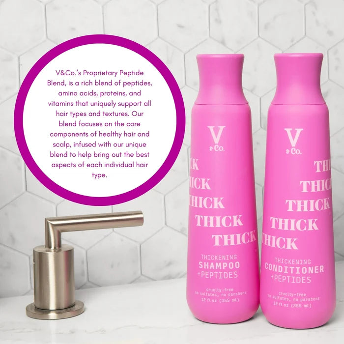 V & CO thick hair shampoo + peptides curlty free no sulfates no parabens شامبو الشعر السميك