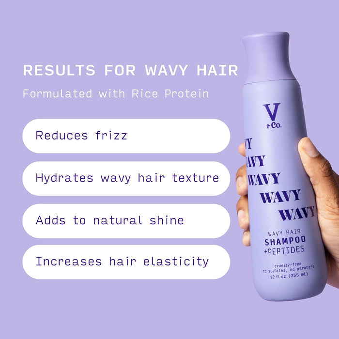 V & CO wavy hair shampoo + peptides curlty free no sulfates no parabens شامبو الشعر المموج