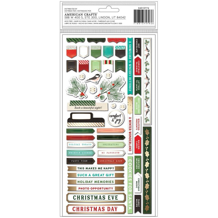 American Crafts - Vicki Boutin - Warm Wishes - Thickers Stickers 98/Pkg - Merry & Bright Phrases & Icons/Chipboard. Available at Embellish Away located in Bowmanville Ontario Canada.