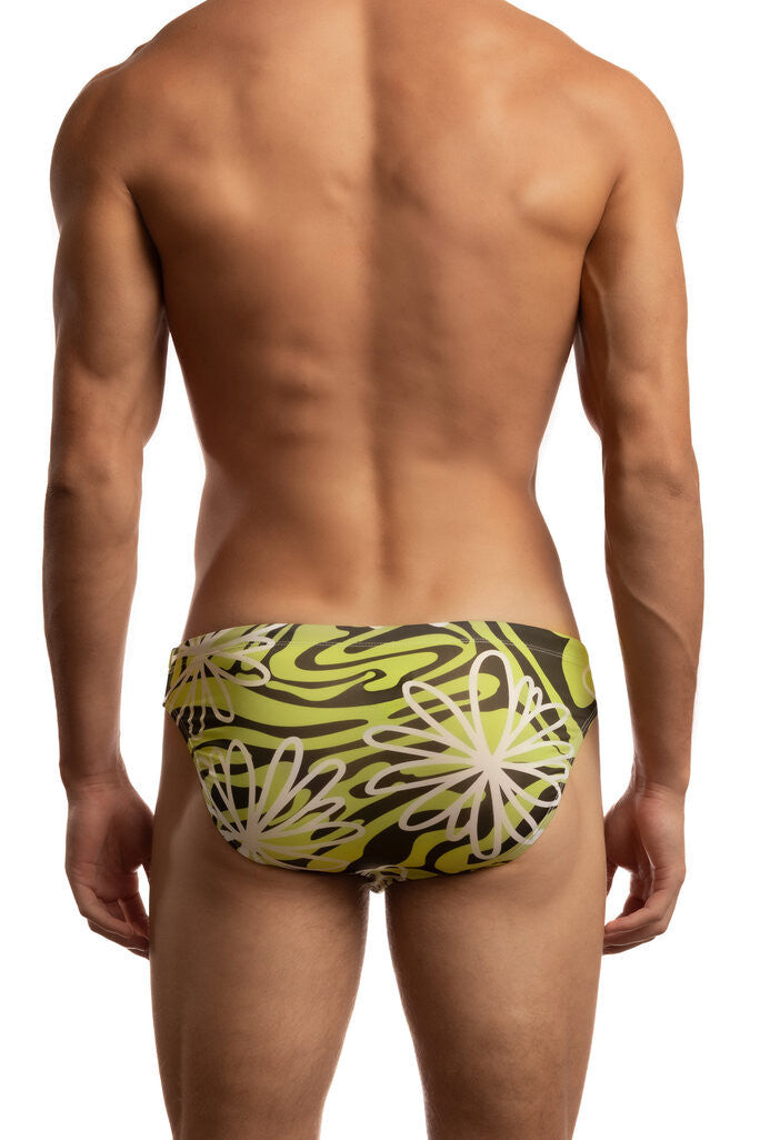 Jack Adams Waterman Swim Brief in groovy flower - green;  sexy, premium, fun men's underwear and swimwear