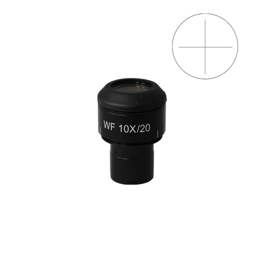 WF 10X Widefield Focusable Microscope Eyepiece with Reticle, Cross Line, 23.2mm, FOV 20mm, Adjustable Diopter (One), SKU PL04052241, three quarter front view