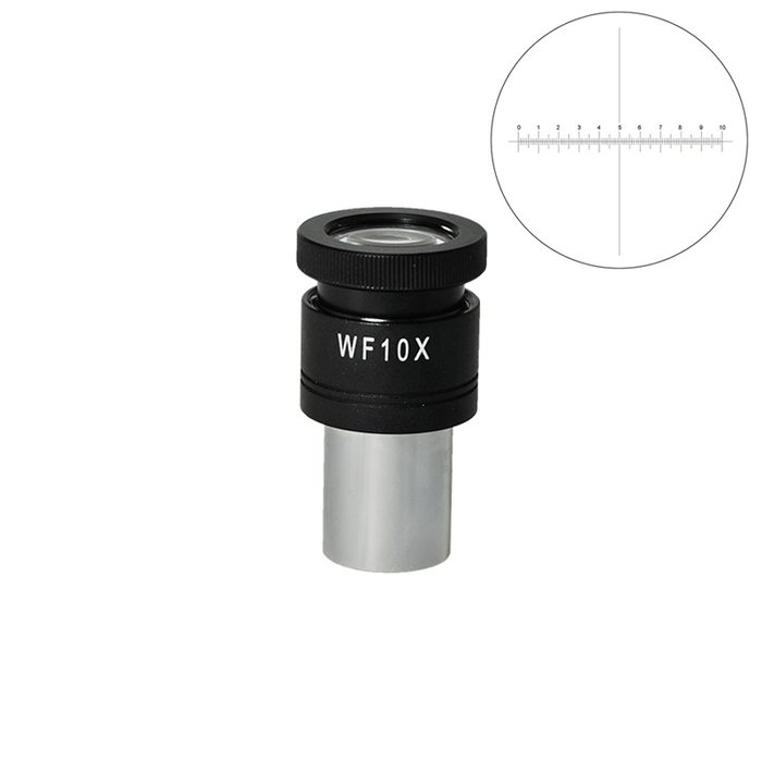 WF 10X Widefield Microscope Eyepiece with Reticle, X-Axis Crosshair, 23.2mm, FOV 18mm (One), SKU MT14022231, three quarter front view