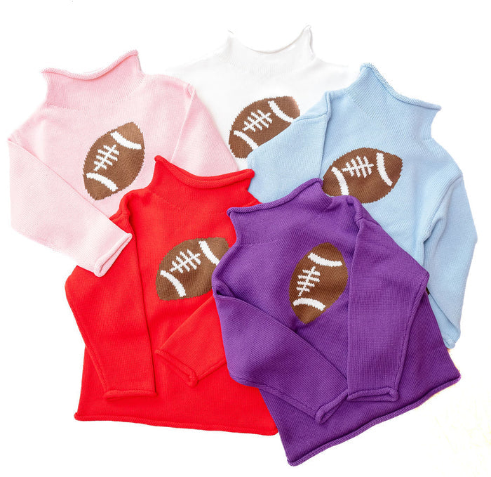 White Football Roll Neck Sweater