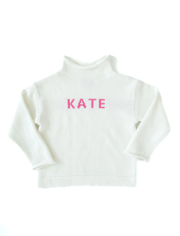 White Personalized Knit Sweater for Kids