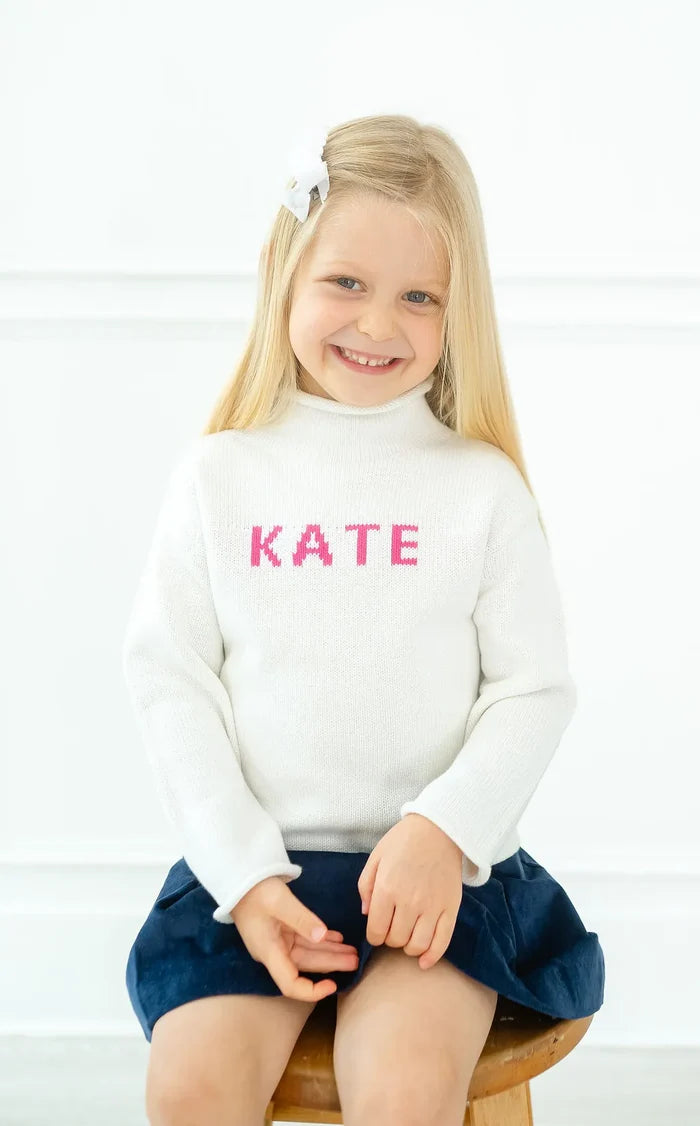 White Personalized Knit Sweater for Kids