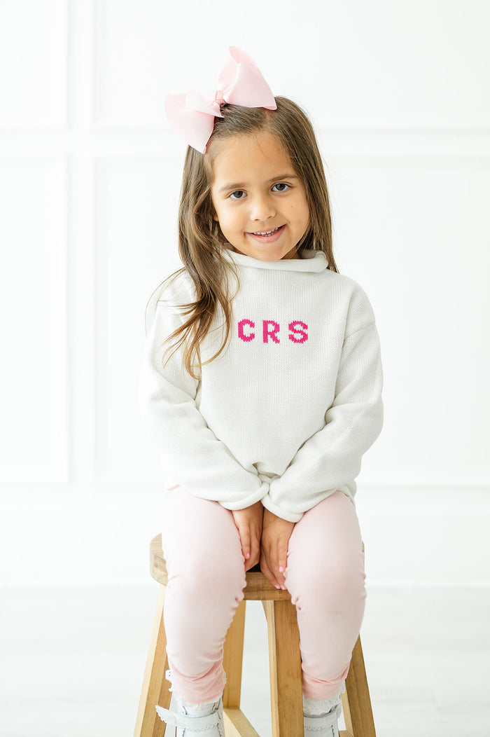 White Personalized Knit Sweater for Kids