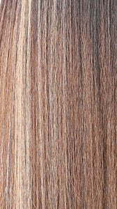 NUTIQUE Illuze Livia HD lace wig in light brown with honey blonde highlights close up straight texture