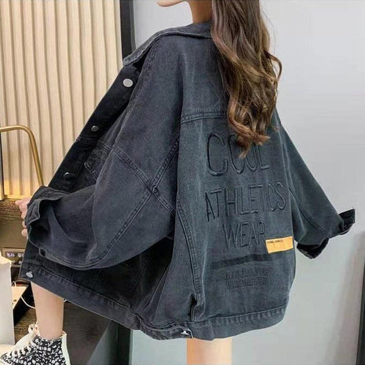 Women's Korean Style Embroidery Loose Denim Jacket — Spring & Autumn