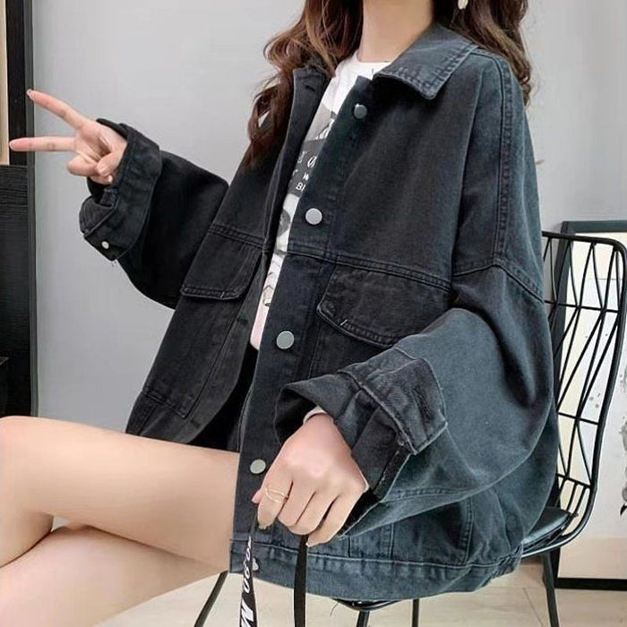 Women's Korean Style Embroidery Loose Denim Jacket — Spring & Autumn