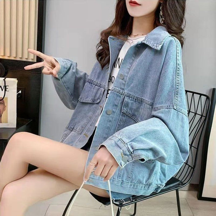 Women's Korean Style Embroidery Loose Denim Jacket — Spring & Autumn