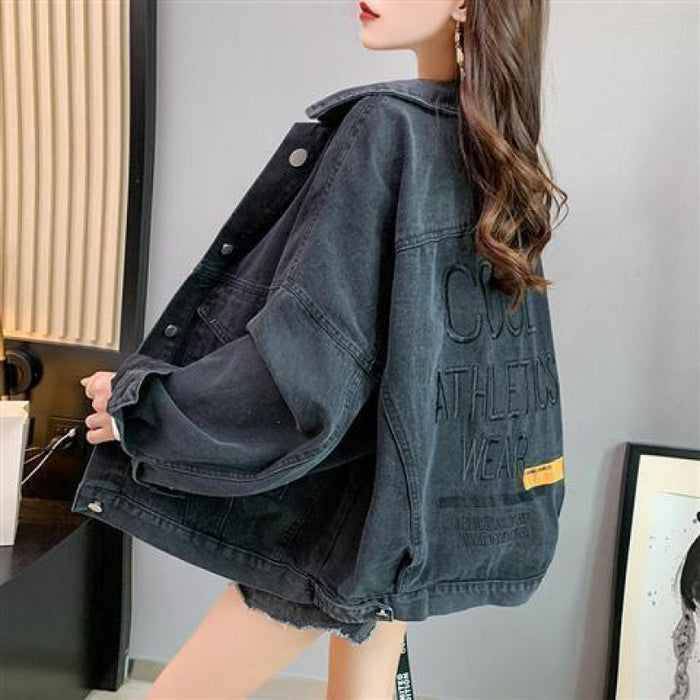 Women's Korean Style Embroidery Loose Denim Jacket — Spring & Autumn