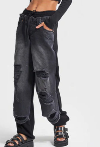 Women's Patchwork Jeans - Street Style Stitching Denim Pants