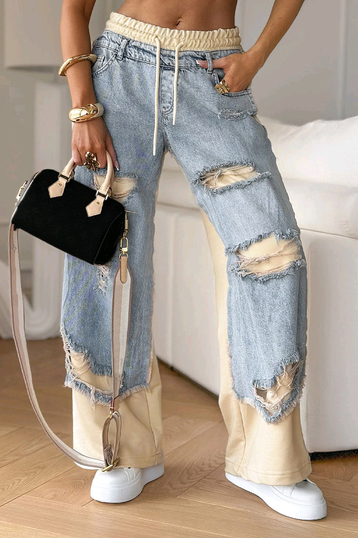 Women's Patchwork Jeans - Street Style Stitching Denim Pants