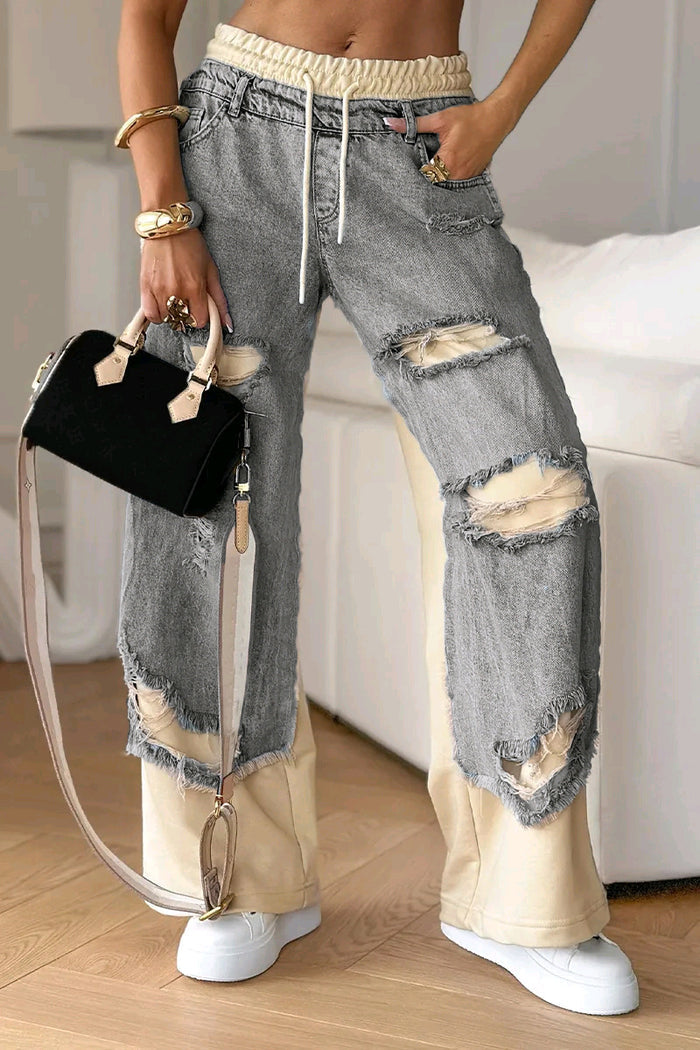 Women's Patchwork Jeans - Street Style Stitching Denim Pants