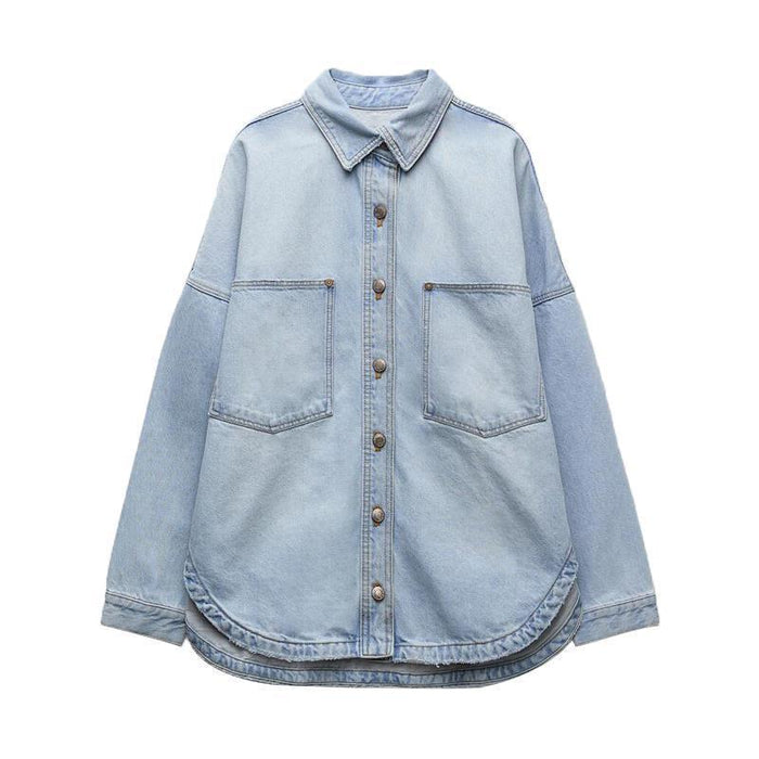 Women's Versatile Light-Blue Denim Shirt Jacket - Cotton Commuter