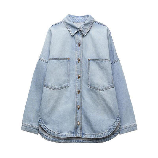 Women's Versatile Light-Blue Denim Shirt Jacket - Cotton Commuter