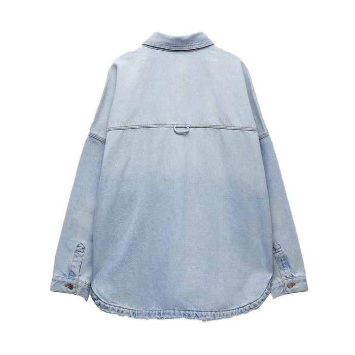 Women's Versatile Light-Blue Denim Shirt Jacket - Cotton Commuter