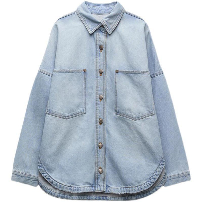 Women's Versatile Light-Blue Denim Shirt Jacket - Cotton Commuter