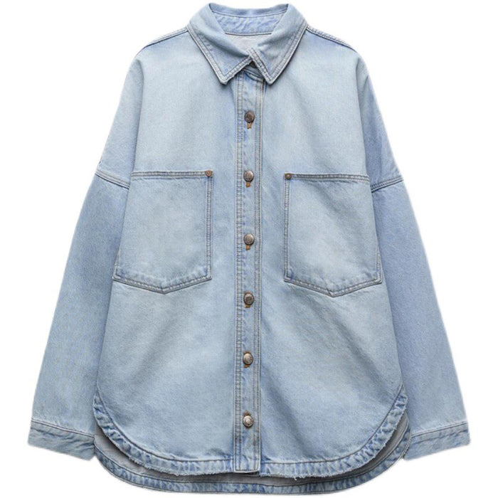 Women's Versatile Light-Blue Denim Shirt Jacket - Cotton Commuter