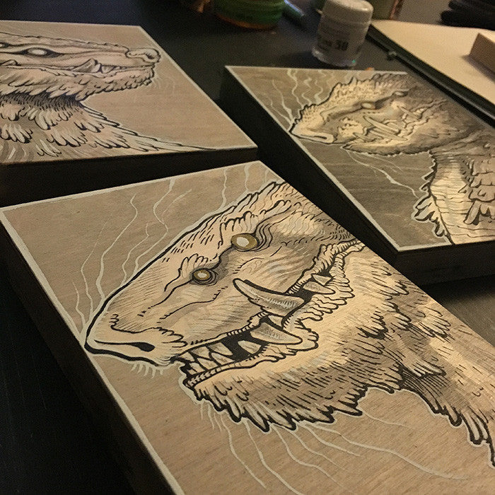 WOOD BLOCK MONSTER PAINTINGS