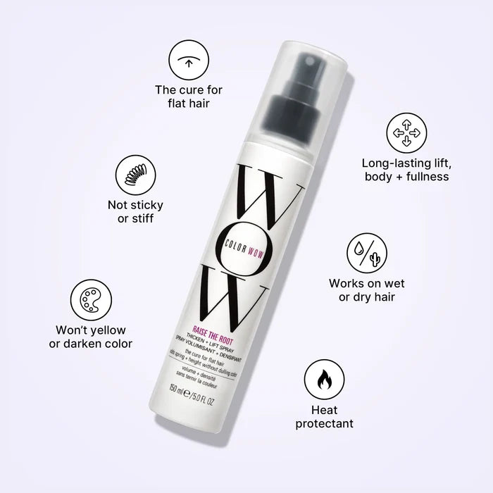 WOW COLOR RAISE THE ROOT THICKEN + LIFT SPRAY THE CURE FOR FLAT HAIR منتج لزيادة حجم الشعر من واو كلر